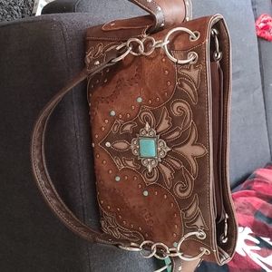Genuine leather purse had made with turquoise